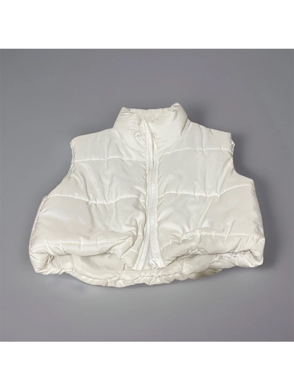 Cropped White Puffer Vest - Lightweight Sleeveless Jacket